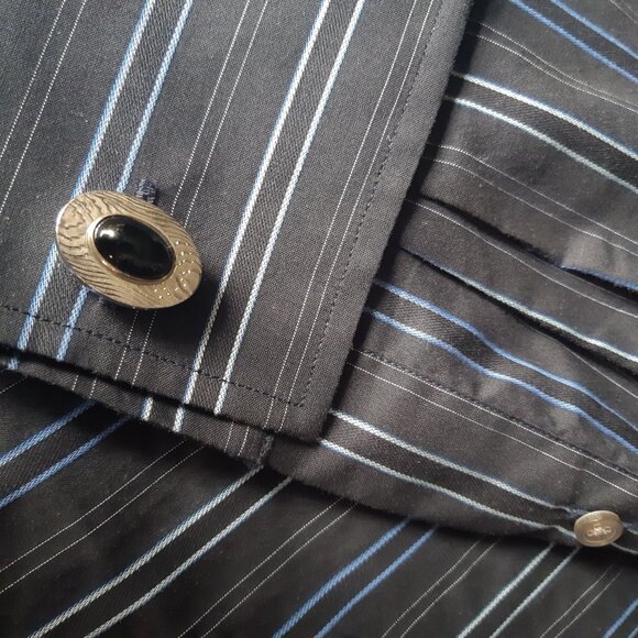 Banana Republic SZ 15.5 French Cuff Cotton Men's Black Striped Button Up Shirt - Picture 9 of 16